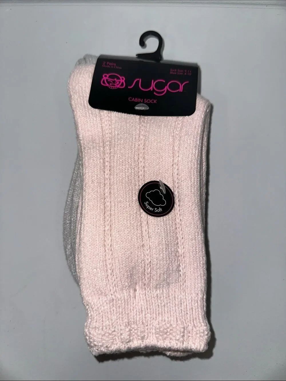 sugar Ladies Blush Pink Silver Gray Knit Super Soft Cabin Socks 2 pairs